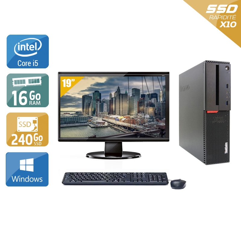 Lenovo ThinkCentre M900 SFF i5 Gen 6 + Écran - 19'' 16Go RAM 240Go SSD Windows 10  Bon étatOccasion certifiée reconditionnée Bon état -  reconditionné disponible sur Kiatoo