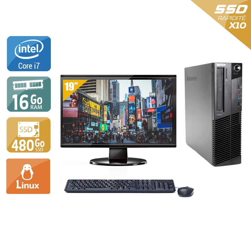 Lenovo ThinkCentre M91 SFF i7 + Écran - 19'' 16Go RAM 480Go SSD Linux  Bon étatOccasion certifiée reconditionnée Bon état -  reconditionné disponible sur Kiatoo