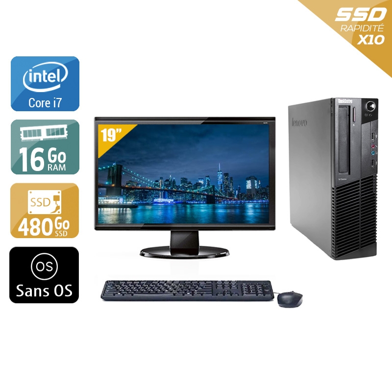Lenovo ThinkCentre M92 SFF i7 + Écran - 19'' 16Go RAM 480Go SSD Sans OS  Bon étatOccasion certifiée reconditionnée Bon état -  reconditionné disponible sur Kiatoo