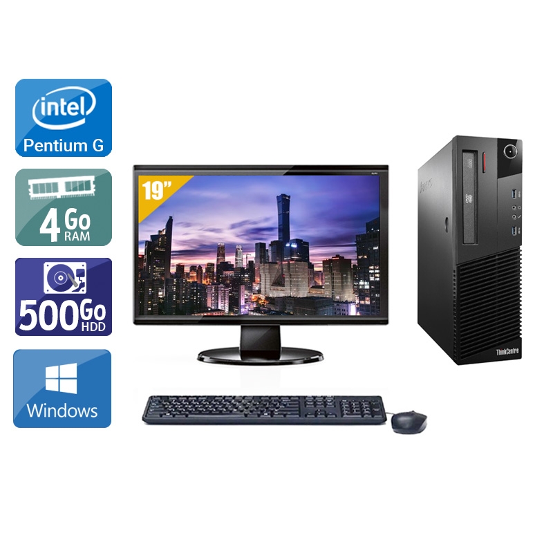 Lenovo ThinkCentre M93 SFF Pentium G Dual Core avec Écran 19 pouces 4Go RAM 500Go HDD Windows 10