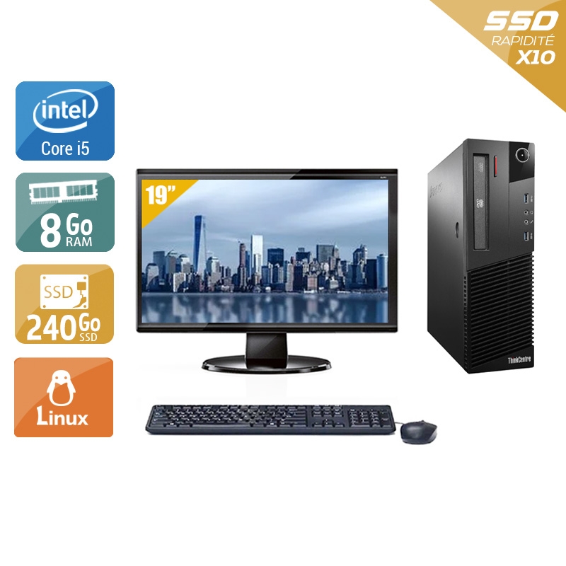 Lenovo ThinkCentre M93 SFF i5 + Écran - 19'' 8Go RAM 240Go SSD Linux  Bon étatOccasion certifiée reconditionnée Bon état -  reconditionné disponible sur Kiatoo