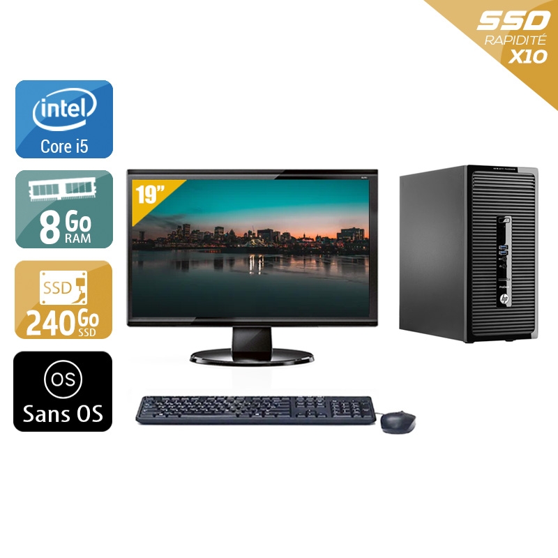 HP ProDesk 490 G2 Tower i5 avec Écran 19 pouces 8Go RAM 240Go SSD Sans OS