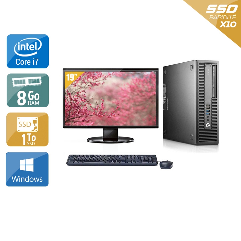 HP EliteDesk 800 G1 SFF i7 avec Écran 19 pouces 8Go RAM 1To SSD Windows 10