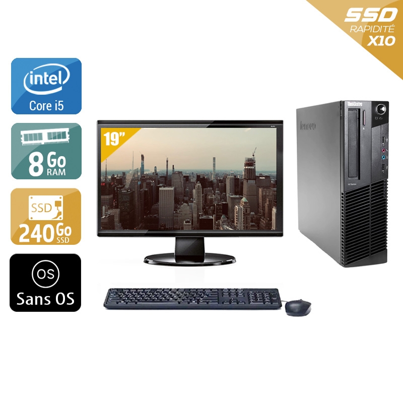 Lenovo ThinkCentre M82 SFF i5 + Écran - 19'' 8Go RAM 240Go SSD Sans OS  Bon étatOccasion certifiée reconditionnée Bon état -  reconditionné disponible sur Kiatoo