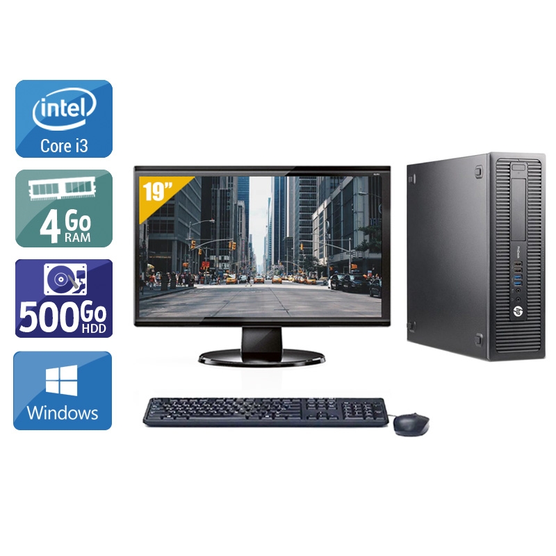 HP ProDesk 600 G1 SFF i3 avec Écran 19 pouces 4Go RAM 500Go HDD Windows 10