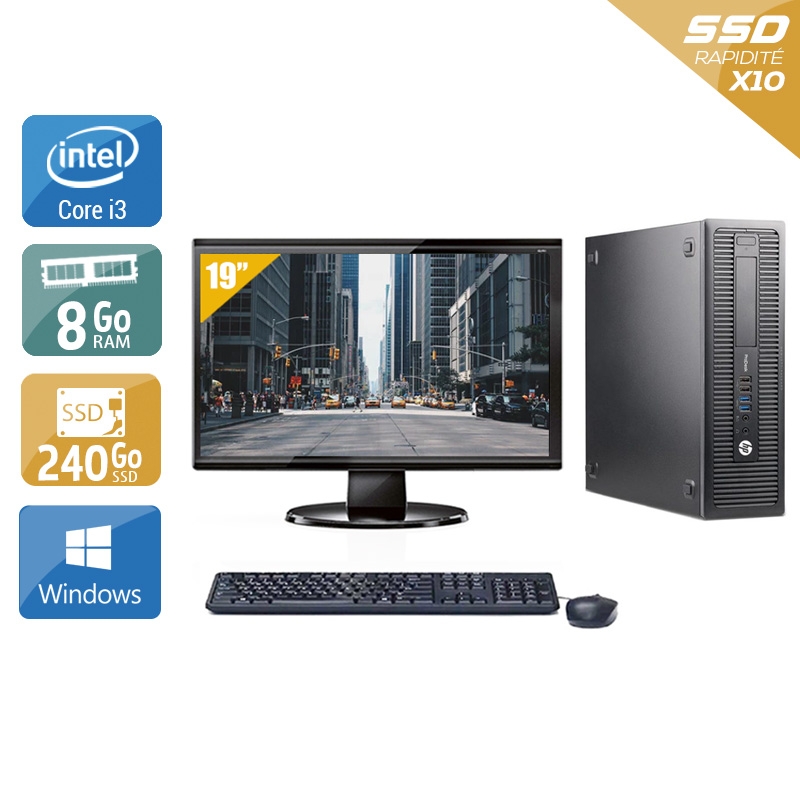 HP ProDesk 600 G1 SFF i3 avec Écran 19 pouces 8Go RAM 240Go SSD Windows 10