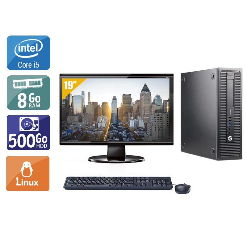 HP ProDesk 600 G1 SFF i5 avec Écran 19 pouces 8Go RAM 500Go HDD Linux