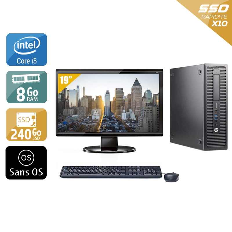 HP ProDesk 600 G1 SFF i5 + Écran - 19'' 8Go RAM 240Go SSD Sans OS  Bon étatOccasion certifiée reconditionnée Bon état -  reconditionné disponible sur Kiatoo