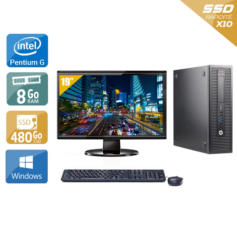 HP ProDesk 600 G1 SFF Pentium G Dual Core avec Écran 19 pouces 8Go RAM 480Go SSD Windows 10