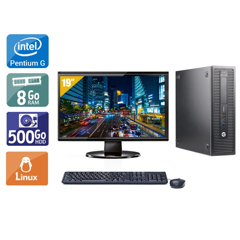 HP ProDesk 600 G1 SFF Pentium G Dual Core avec Écran 19 pouces 8Go RAM 500Go HDD Linux