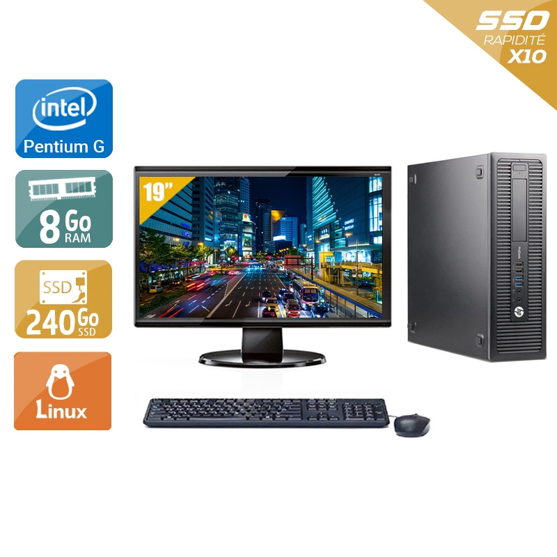 HP ProDesk 600 G1 SFF Pentium G Dual Core + Écran - 19'' 8Go RAM 240Go SSD Linux  Très bon étatOccasion certifiée reconditionnée Bon état -  reconditionné disponible sur Kiatoo
