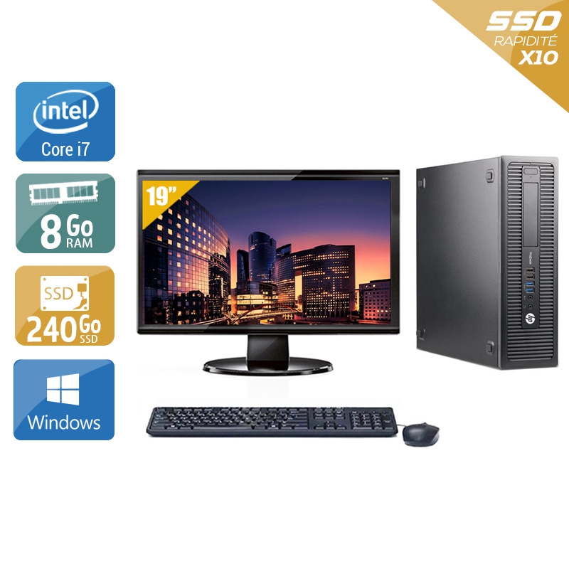 HP ProDesk 600 G1 SFF i7 avec Écran 19 pouces 8Go RAM 240Go SSD Windows 10