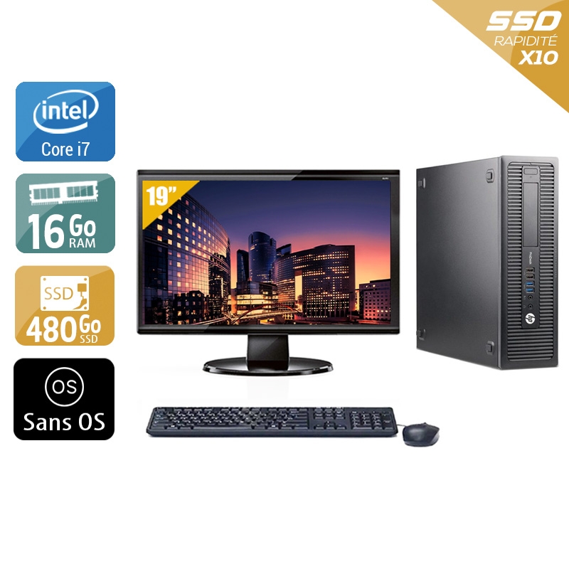 HP ProDesk 600 G1 SFF i7 avec Écran 19 pouces 16Go RAM 480Go SSD Sans OS