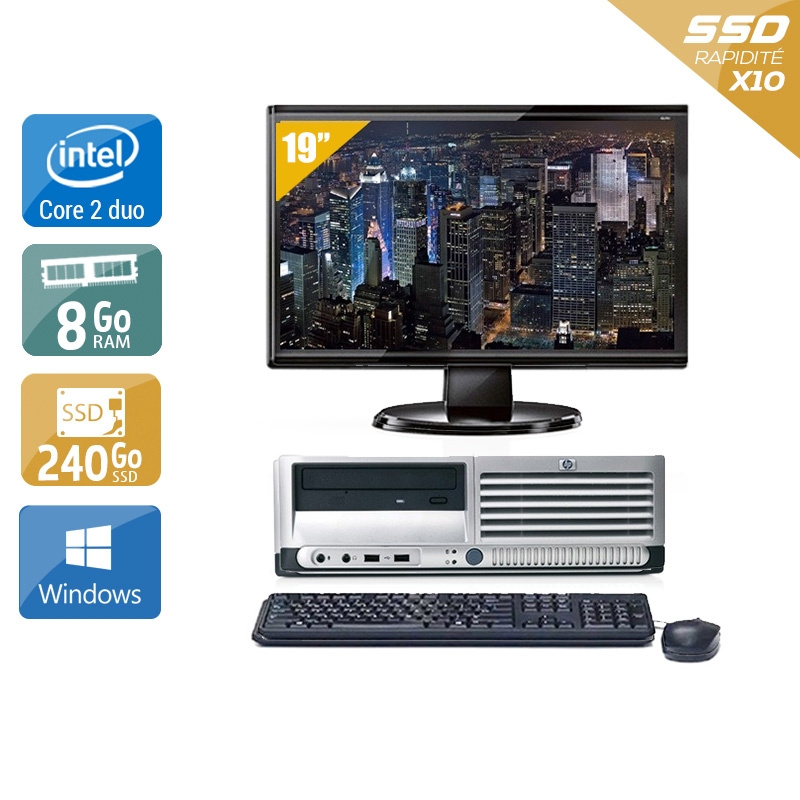 HP Compaq dc7700 SFF Core 2 Duo avec Écran 19 pouces 8Go RAM 240Go SSD Windows 10