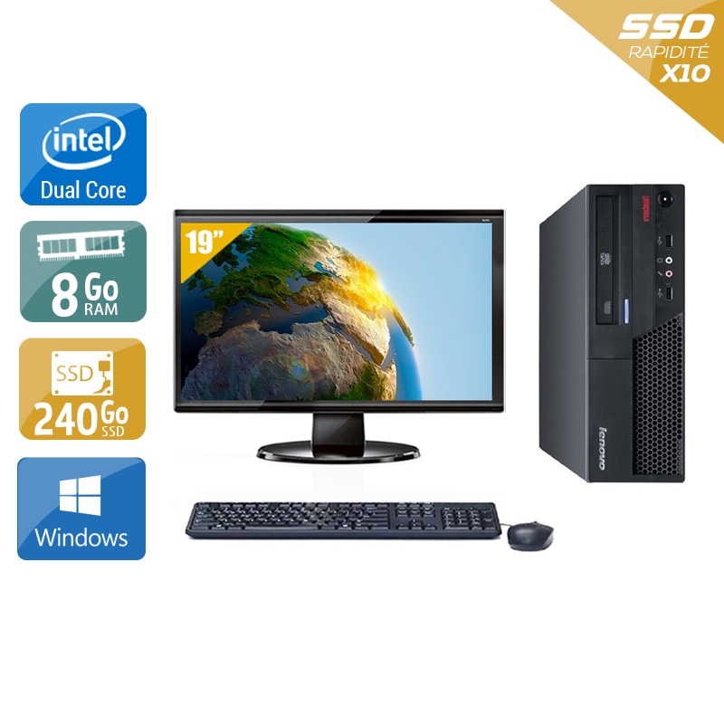 Lenovo ThinkCentre M57 SFF Dual Core avec Écran 19 pouces 8Go RAM 240Go SSD Windows 10