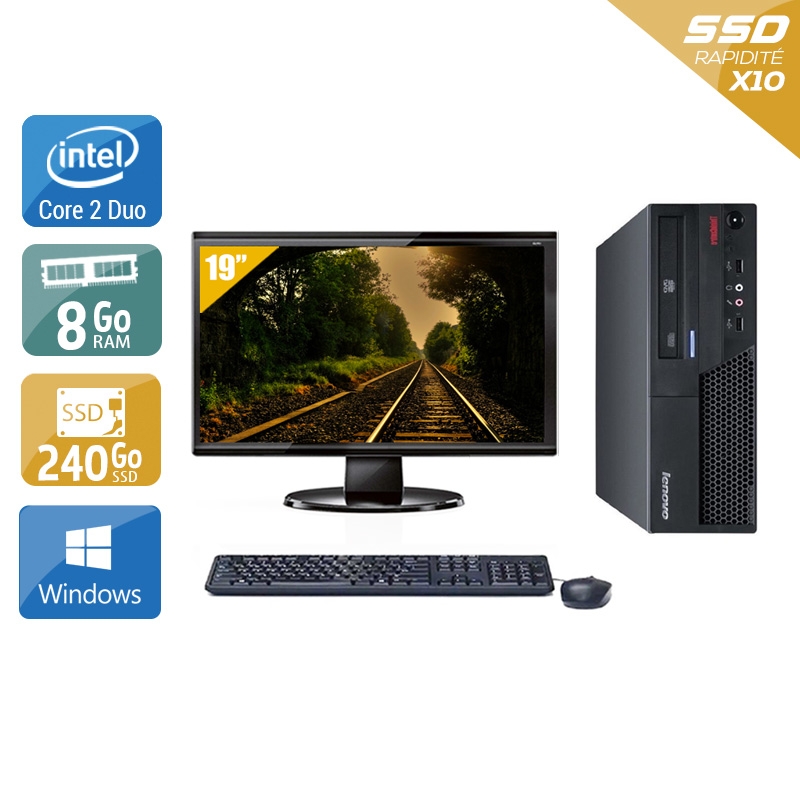 Lenovo ThinkCentre M57 SFF Core 2 Duo avec Écran 19 pouces 8Go RAM 240Go SSD Windows 10