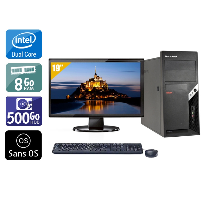 Lenovo ThinkCentre M57 Tower Dual Core avec Écran 19 pouces 8Go RAM 500Go HDD Sans OS