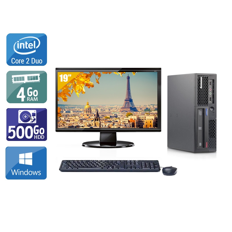 Lenovo ThinkCentre M58 USFF Core 2 Duo + Écran - 19'' 4Go RAM 500Go HDD Windows 10  Bon étatOccasion certifiée reconditionnée Bon état -  reconditionné disponible sur Kiatoo