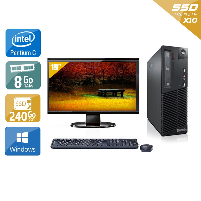 Lenovo ThinkCentre M71 SFF Pentium G Dual Core avec Écran 19 pouces 8Go RAM 240Go SSD Windows 10