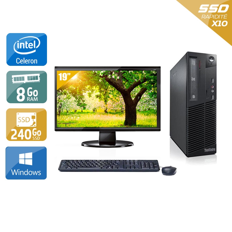 Lenovo ThinkCentre M71 SFF Celeron Dual Core avec Écran 19 pouces 8Go RAM 240Go SSD Windows 10