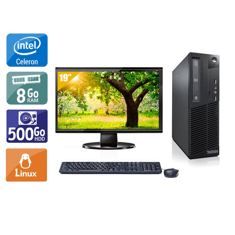 Lenovo ThinkCentre M71 SFF Celeron Dual Core avec Écran 19 pouces 8Go RAM 500Go HDD Linux