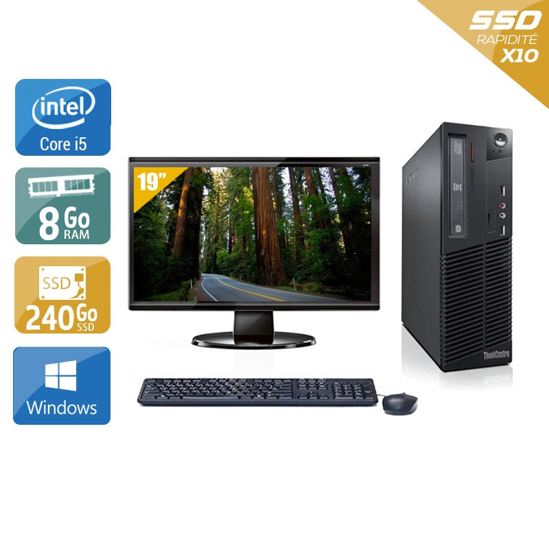 Lenovo ThinkCentre M71 SFF i5 avec Écran 19 pouces 8Go RAM 240Go SSD Windows 10