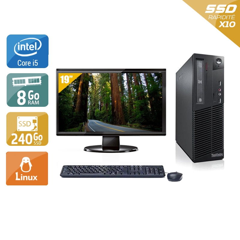 Lenovo ThinkCentre M71 SFF i5 avec Écran 19 pouces 8Go RAM 240Go SSD Linux