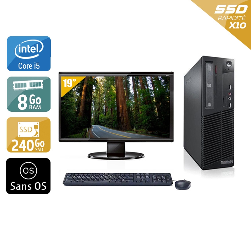 Lenovo ThinkCentre M71 SFF i5 avec Écran 19 pouces 8Go RAM 240Go SSD Sans OS