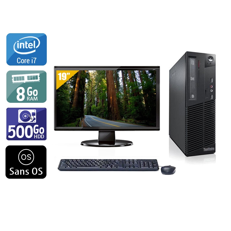 Lenovo ThinkCentre M71 SFF i7 avec Écran 19 pouces 8Go RAM 500Go HDD Sans OS