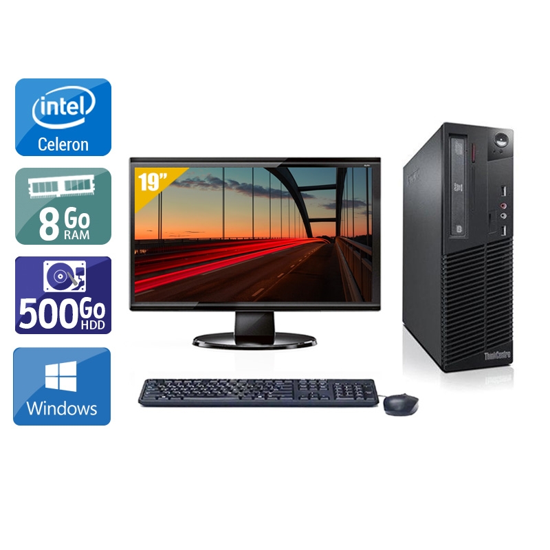 Lenovo ThinkCentre M72E SFF Celeron Dual Core avec Écran 19 pouces 8Go RAM 500Go HDD Windows 10