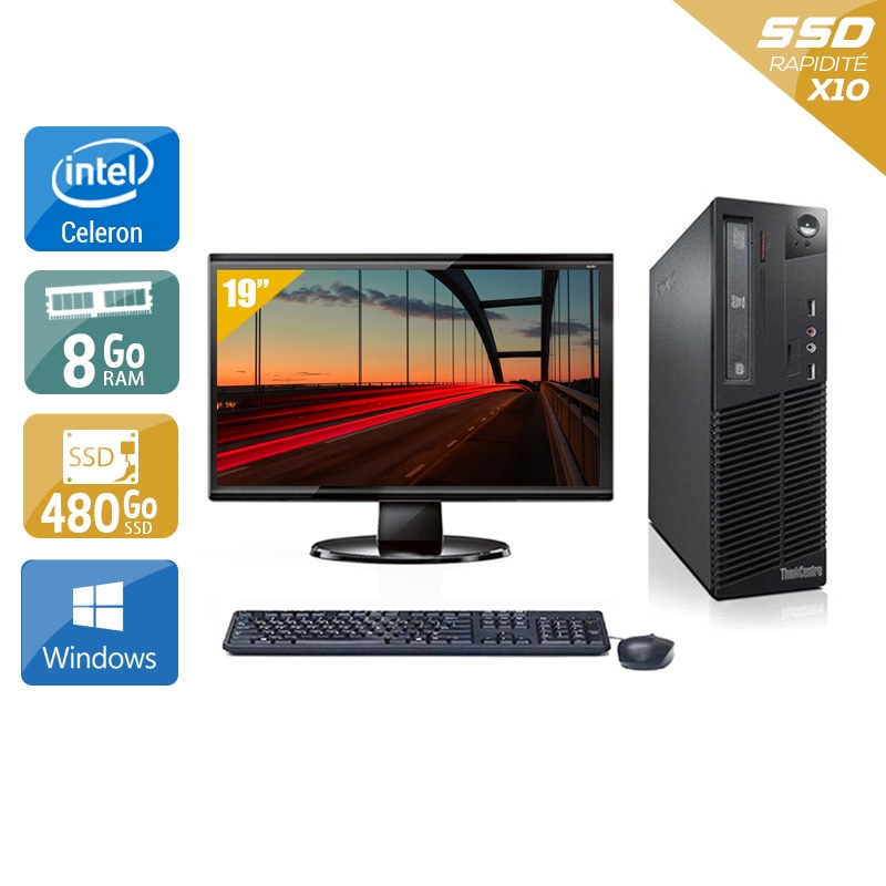 Lenovo ThinkCentre M72E SFF Celeron Dual Core avec Écran 19 pouces 8Go RAM 480Go SSD Windows 10