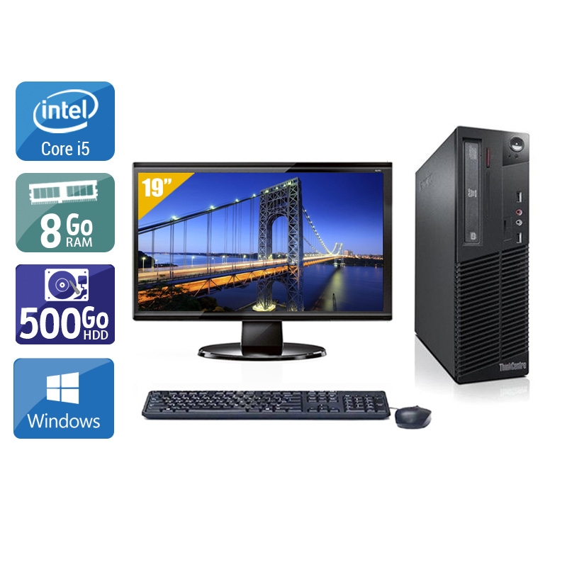 Lenovo ThinkCentre M72E SFF i5 avec Écran 19 pouces 8Go RAM 500Go HDD Windows 10