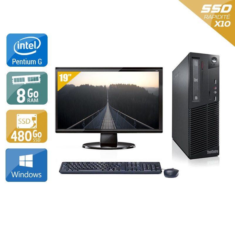 Lenovo ThinkCentre M72E SFF Pentium G Dual Core avec Écran 19 pouces 8Go RAM 480Go SSD Windows 10