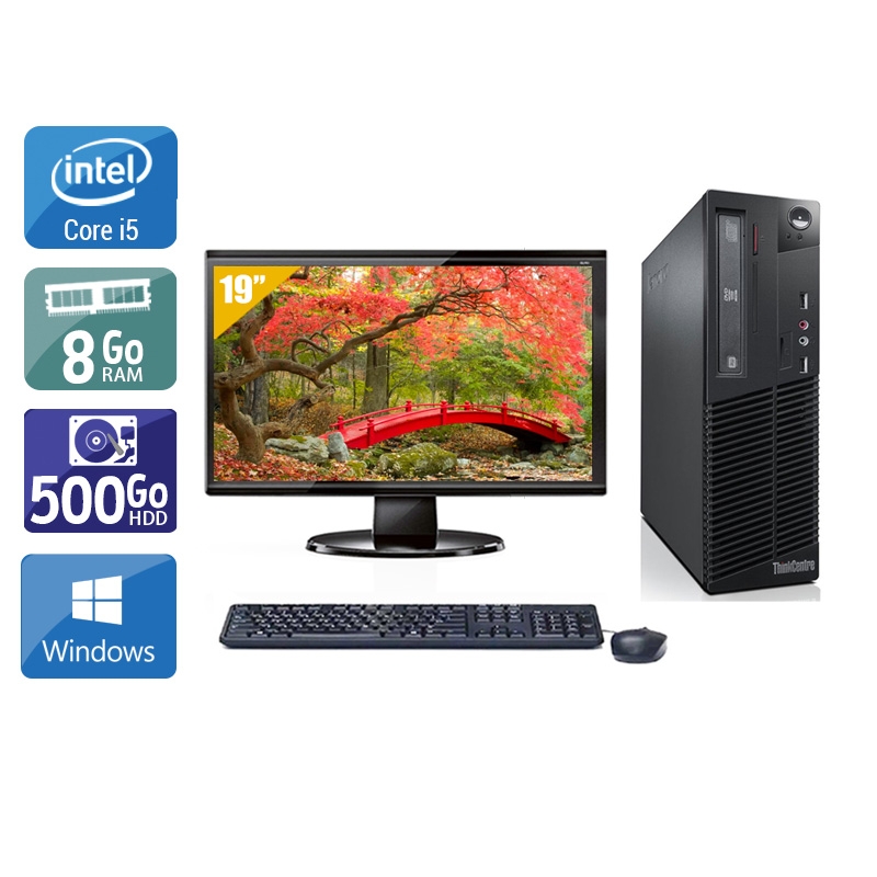 Lenovo ThinkCentre M73 SFF i5 avec Écran 19 pouces 8Go RAM 500Go HDD Windows 10