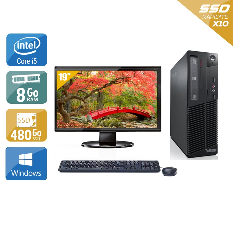 Lenovo ThinkCentre M73 SFF i5 avec Écran 19 pouces 8Go RAM 480Go SSD Windows 10