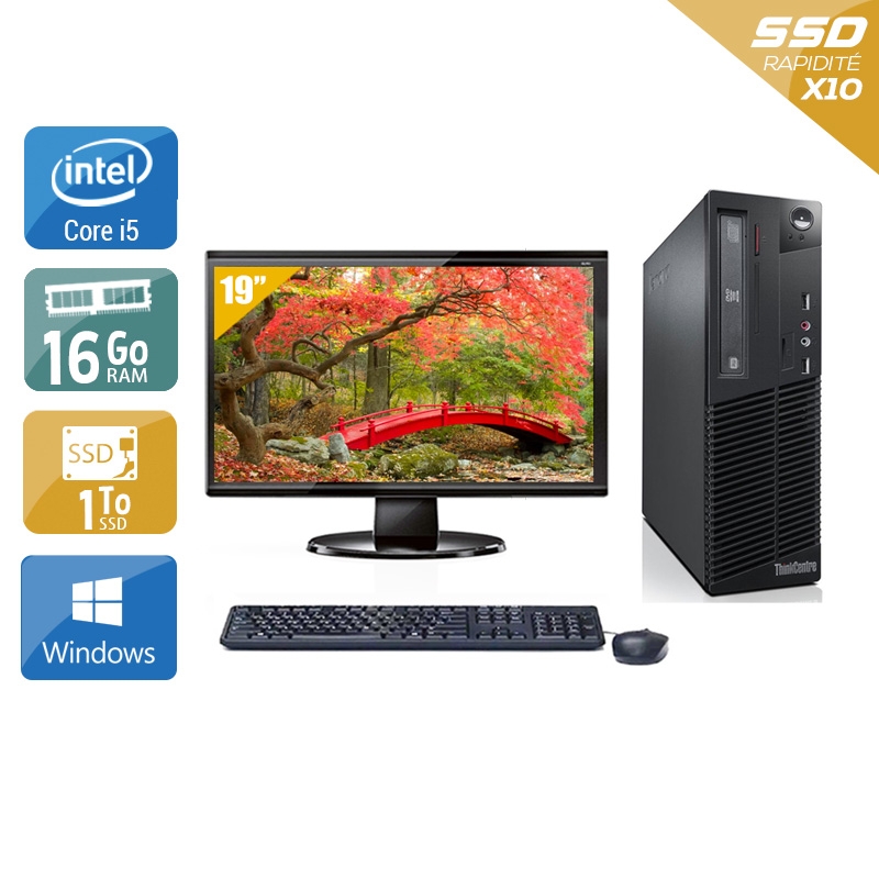 Lenovo ThinkCentre M73 SFF i5 avec Écran 19 pouces 16Go RAM 1To SSD Windows 10