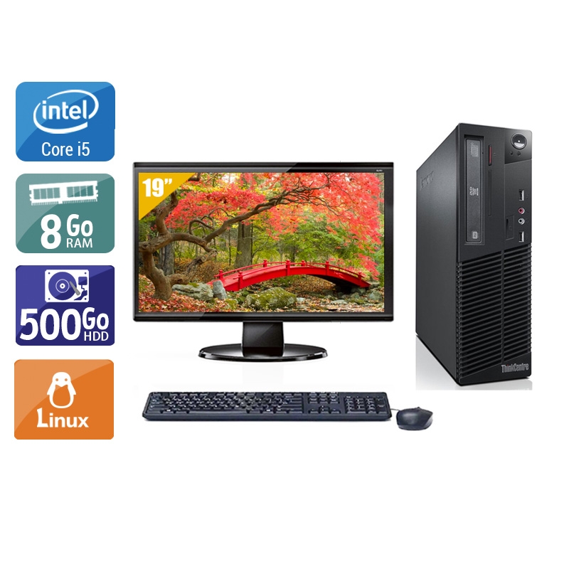 Lenovo ThinkCentre M73 SFF i5 avec Écran 19 pouces 8Go RAM 500Go HDD Linux