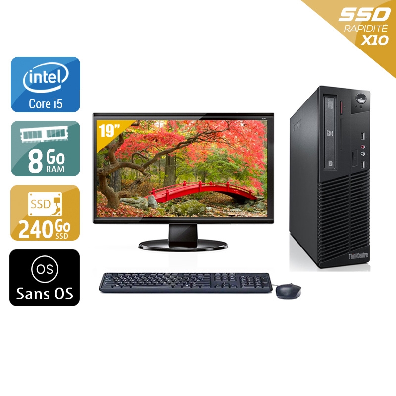 Lenovo ThinkCentre M73 SFF i5 avec Écran 19 pouces 8Go RAM 240Go SSD Sans OS