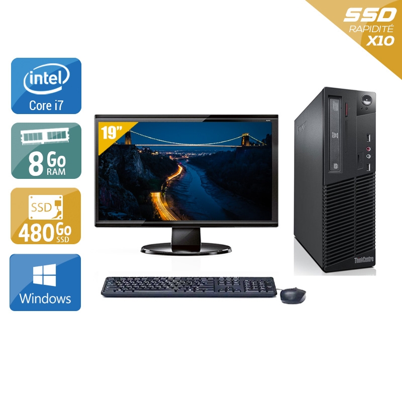 Lenovo ThinkCentre M73 SFF i7 avec Écran 19 pouces 8Go RAM 480Go SSD Windows 10