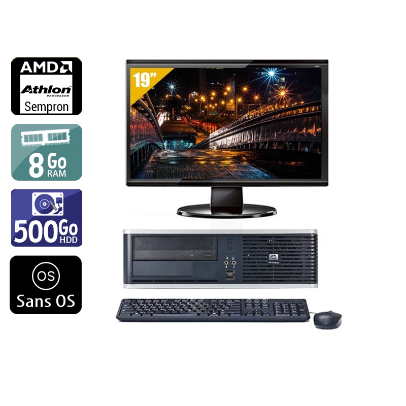 HP Compaq dc5750 SFF AMD Sempron + Écran - 19'' 8Go RAM 500Go HDD Sans OS  Bon étatOccasion certifiée reconditionnée Bon état -  reconditionné disponible sur Kiatoo