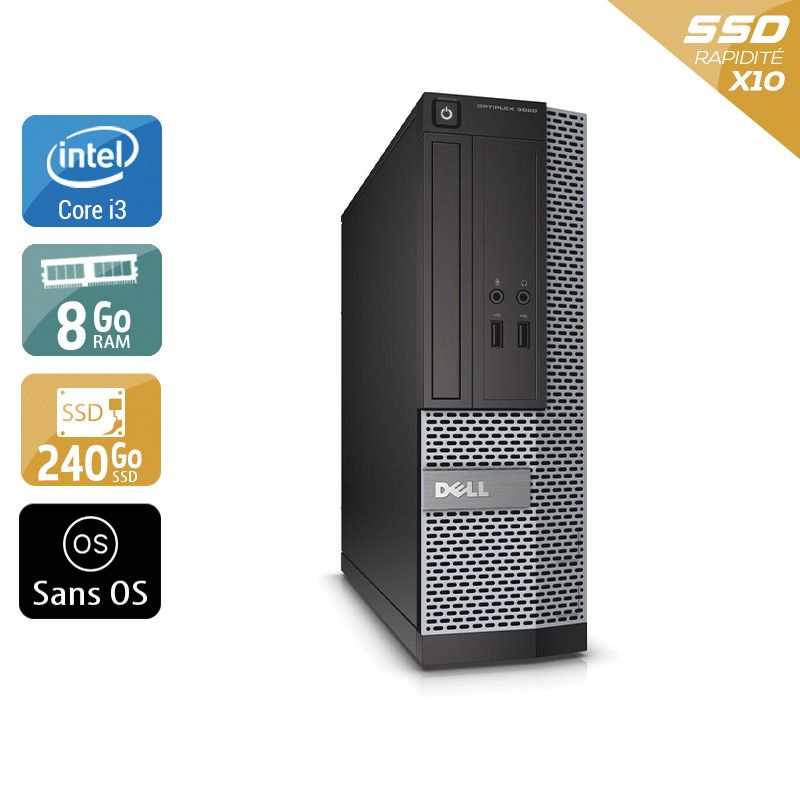 Dell Optiplex 3010 SFF i3 - 8Go RAM 240Go SSD Sans OS