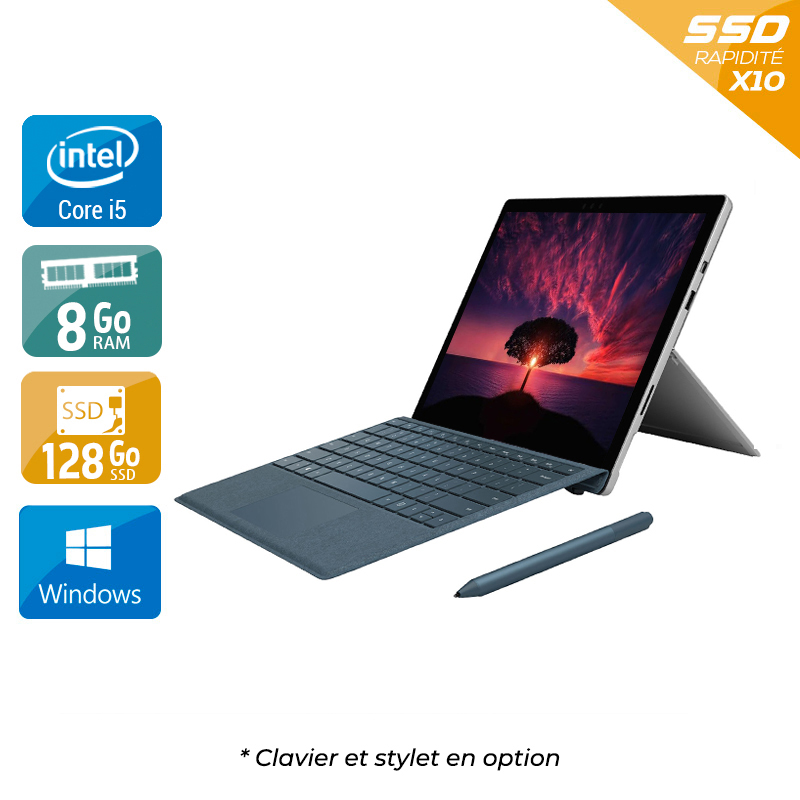 Microsoft Surface Pro 5 12,3'' (modèle 1796 _ 2017) i5 Gen 7 8Go RAM 128Go SSD Windows 10  État correctOccasion certifiée reconditionnée